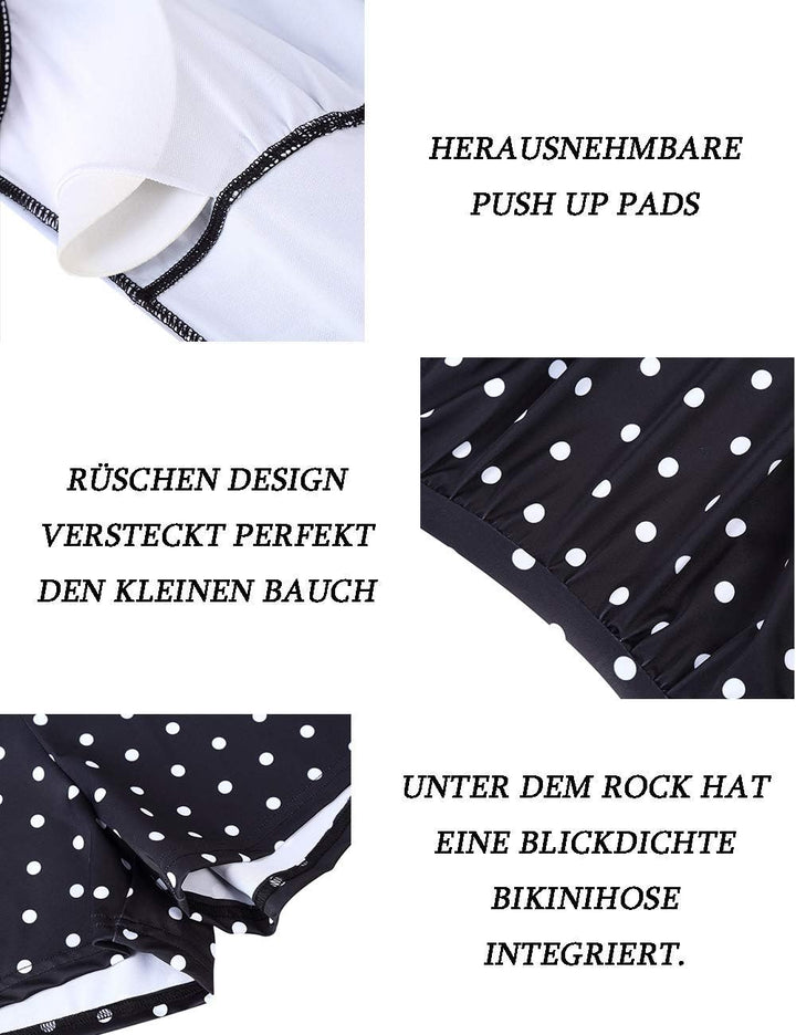 Clearlove Damen Badeanzug Einteiler Schwimmanzug Rüschen Retro Strandmode Einfarbig Bademode Bikini（