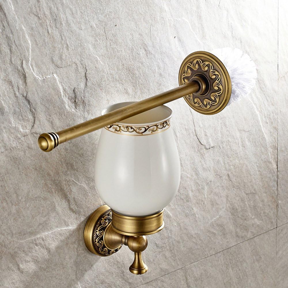 Leyden WC-Bürste und Halter aus antikem Messing, Badezimmer-Retro, Wandmontage, WC-Bürsten-Organizer