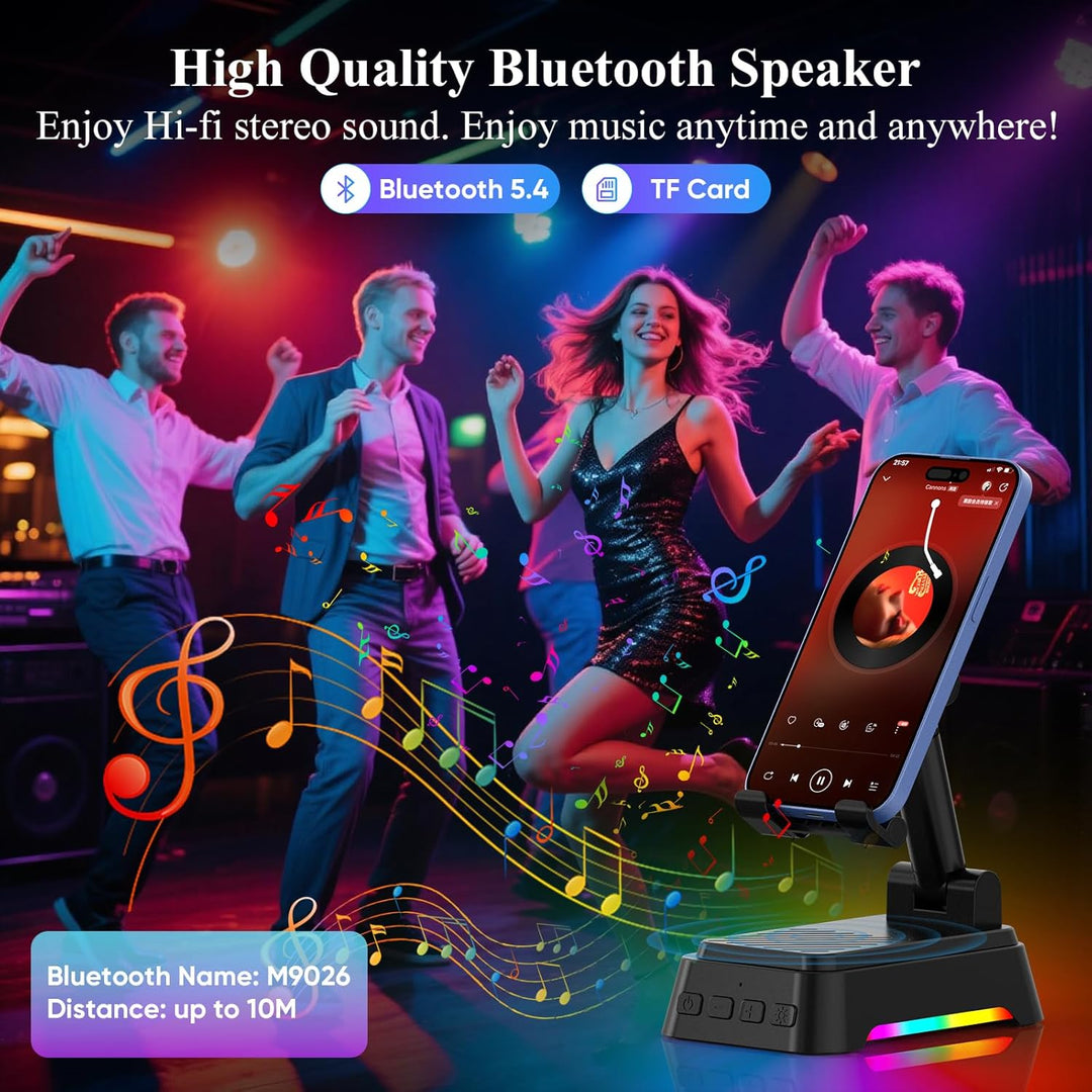 Tragbare Bluetooth Lautsprecher mit Handyhalterung und Dimmbares Nachtlicht, musikbox Bluetooth und