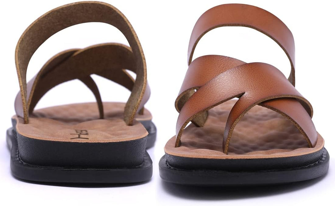 Harssidanzar Herren Sandalen Hausschuhe Cross Straps Slide Slip On Flip Flops für Männer Toe Ring St