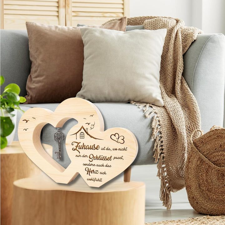 sagl.tirol Geschenkidee zum Einzug I Doppelherz aus Zirbenholz mit Schlüssel I 100% Naturprodukt I E