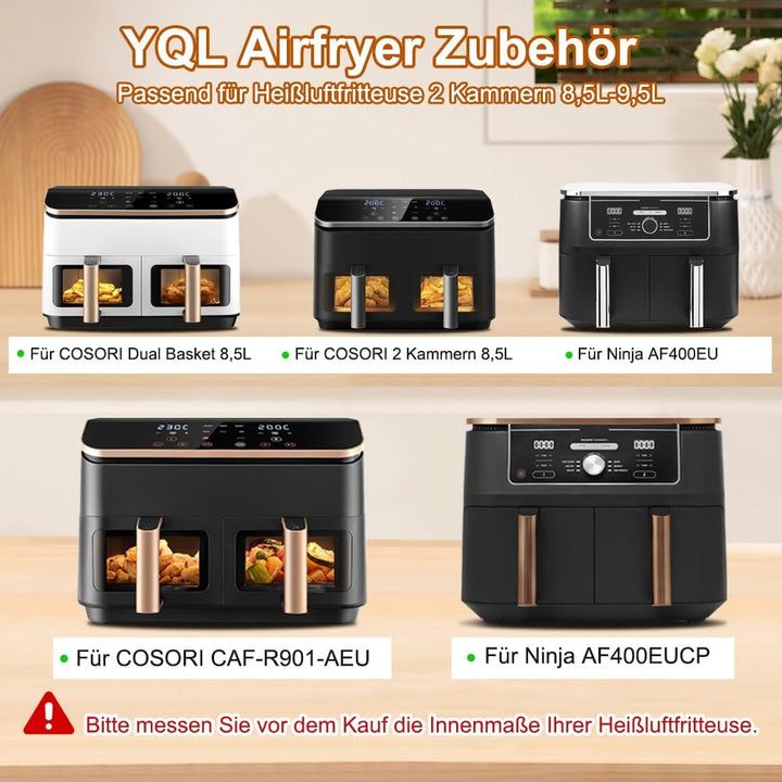 YQL Airfryer Zubehör Grosse Grillrost für COSORI Heissluftfritteuse 2 Kammern Airfryer 8,5L/Ninja Fo