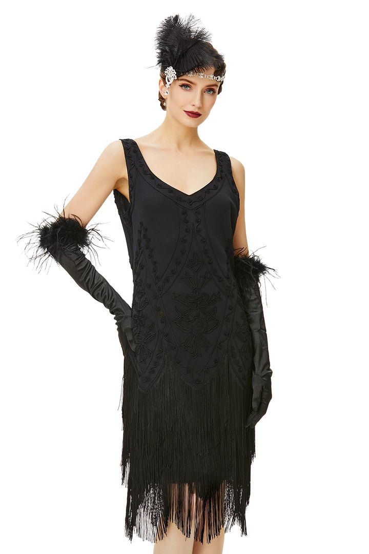 BABEYOND 1920s Kleid Damen Flapper Kleid ohne Ärmel V Ausschnitt Knielang Charleston Kleid Gatsby Mo