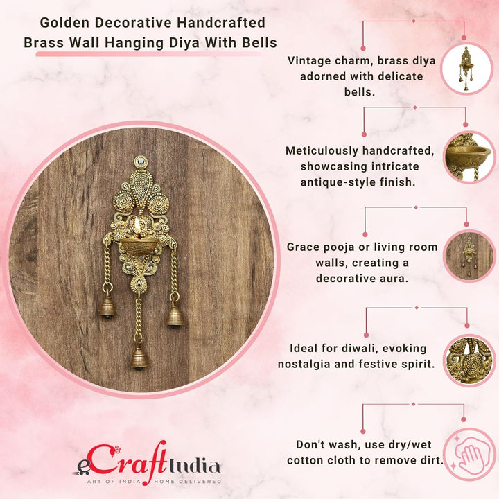 eCraftIndia Dekorative Wanddekoration aus Messing, Antik-Finish, handgefertigt, mit Glöckchen