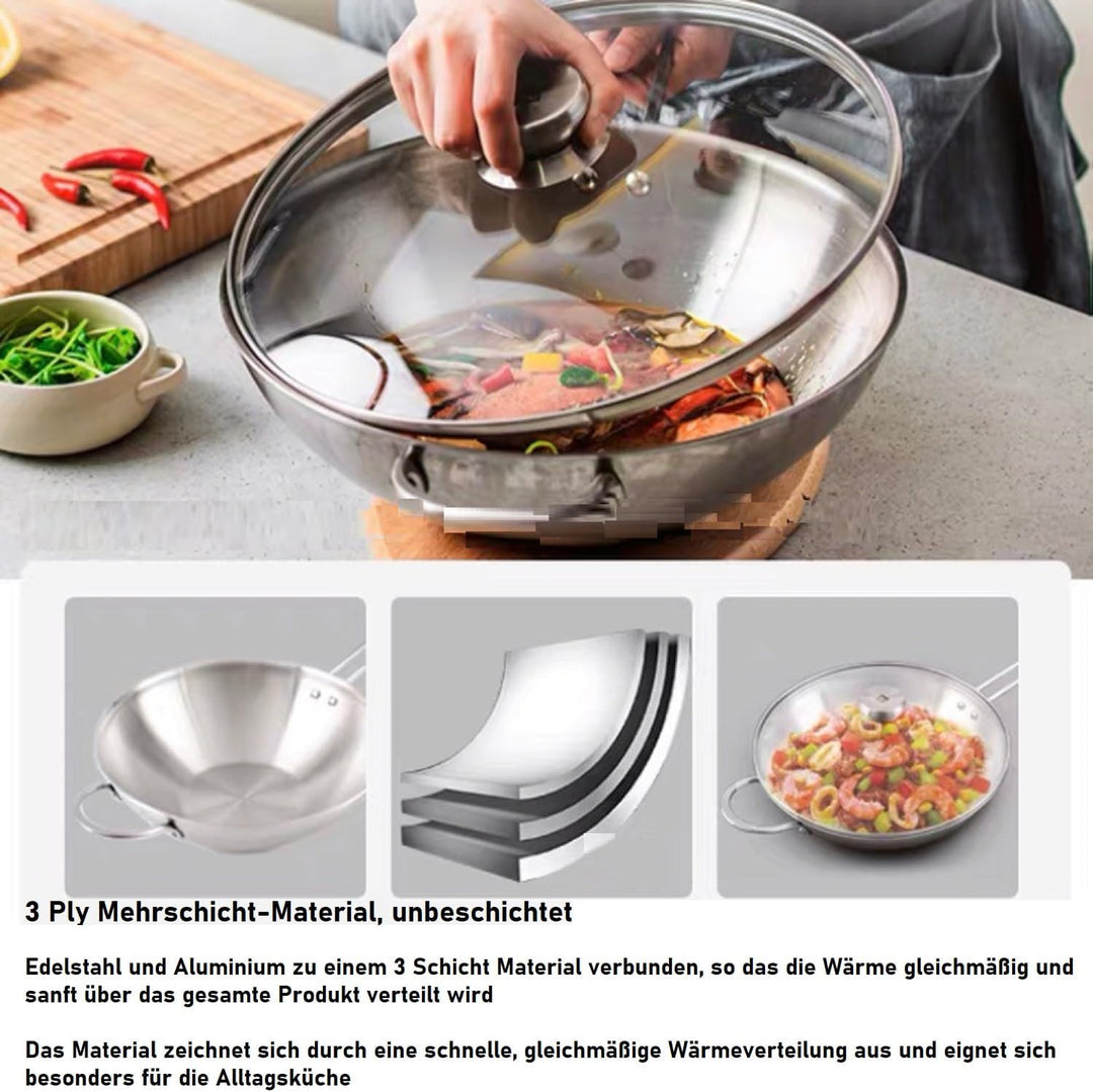 Zwilling TwinNova3 Wok pfanne Induktion 30 cm mit Glasdeckel + Chinesisches Kochmesser 18cm, 3 tlg,