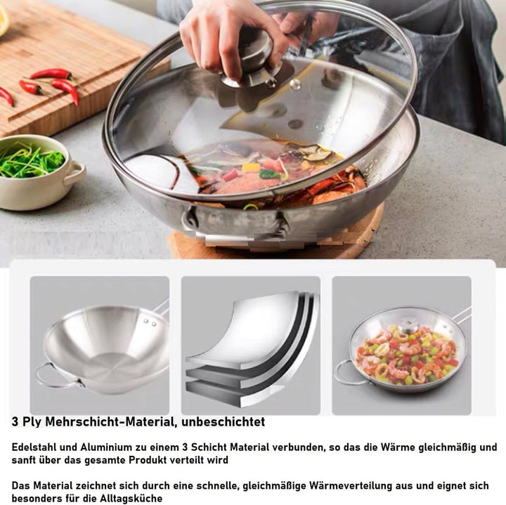 Zwilling TwinNova3 Wok pfanne Induktion 30 cm mit Glasdeckel + Chinesisches Kochmesser 18cm, 3 tlg,