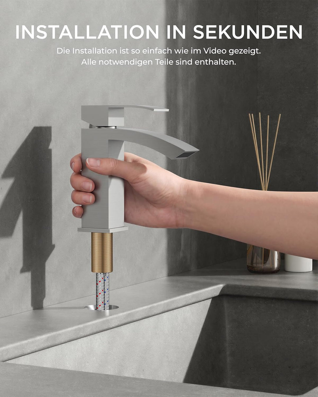 FORIOUS Wasserhahn Bad, Wasserfall Waschtischarmatur mit Auslauf Höhe 100 mm, Mischbatterie Armatur