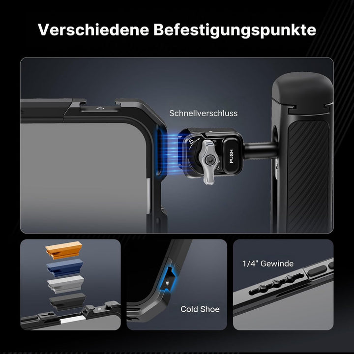 NEEWER 17 Pro Max Käfig Cage Video Rig Handy Stabilisator Set kompatibel mit iPhone 17 Pro Max mit 6