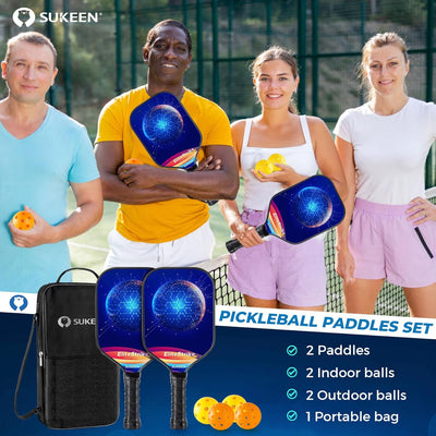 Sukeen Pickleball Paddles Set, 2PCS Sternenhimmel-Design Fiberglas Pickleball Schläger, hohe Sprungl