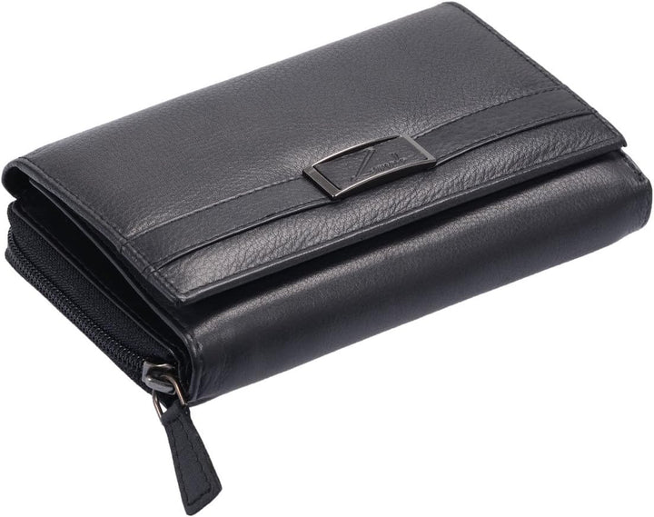 Damenlangbörse LEMONDO in Echt-Leder, schwarz, 16x9x4cm, Schwarz