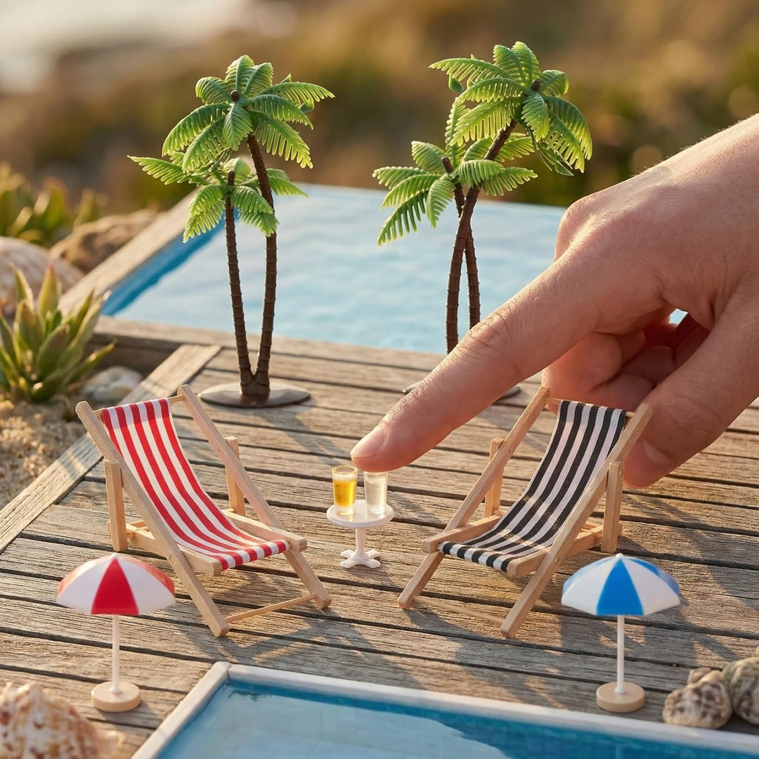 Didiseaon Miniatur-strandlandschaft-Set mit Palmen, Sonnenschirmen, Listrand-mikrolandschaft, Miniat