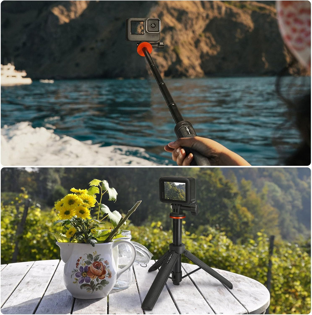 Vkesen Mini Stativ mit Teleskop Pole für Action Cam, Stativ Halterung für Action Camera, Reise Selfi