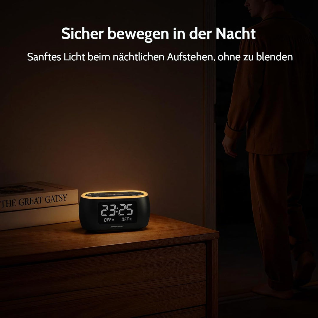 BUFFBEE Nachttisch-Wecker-Radio mit 7-Farben, Dual-Alarm, Snooze, Dimmer, USB-Ladegerät, Nap Timer,