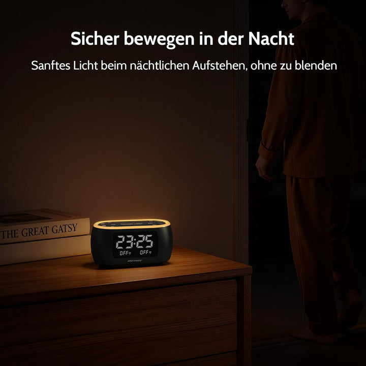 BUFFBEE Nachttisch-Wecker-Radio mit 7-Farben, Dual-Alarm, Snooze, Dimmer, USB-Ladegerät, Nap Timer,
