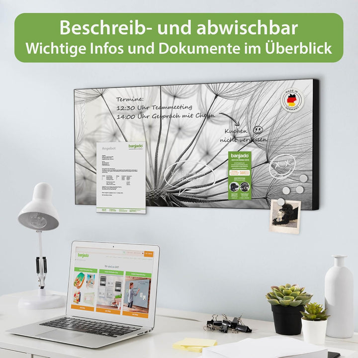 banjado Magnettafel schwarz 78 x 37cm / Magnetwand Metall/Magnetpinnwand als Memoboard/Pinnwand Magn