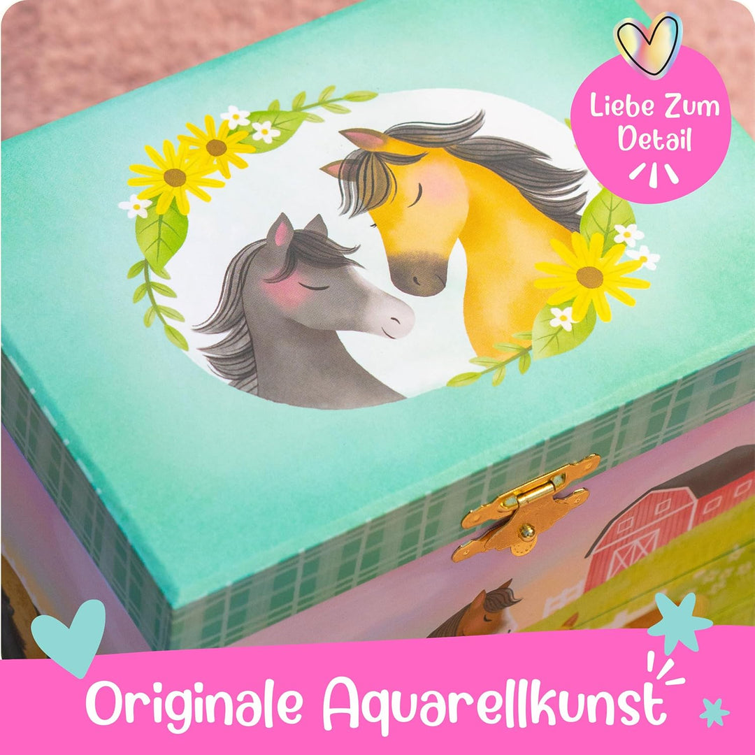 Giggle & Honey Musik Schmuckschatulle - Pferdspielzeug für Mädchen 4-6 Jahre, Geschenke Pferd und Ki