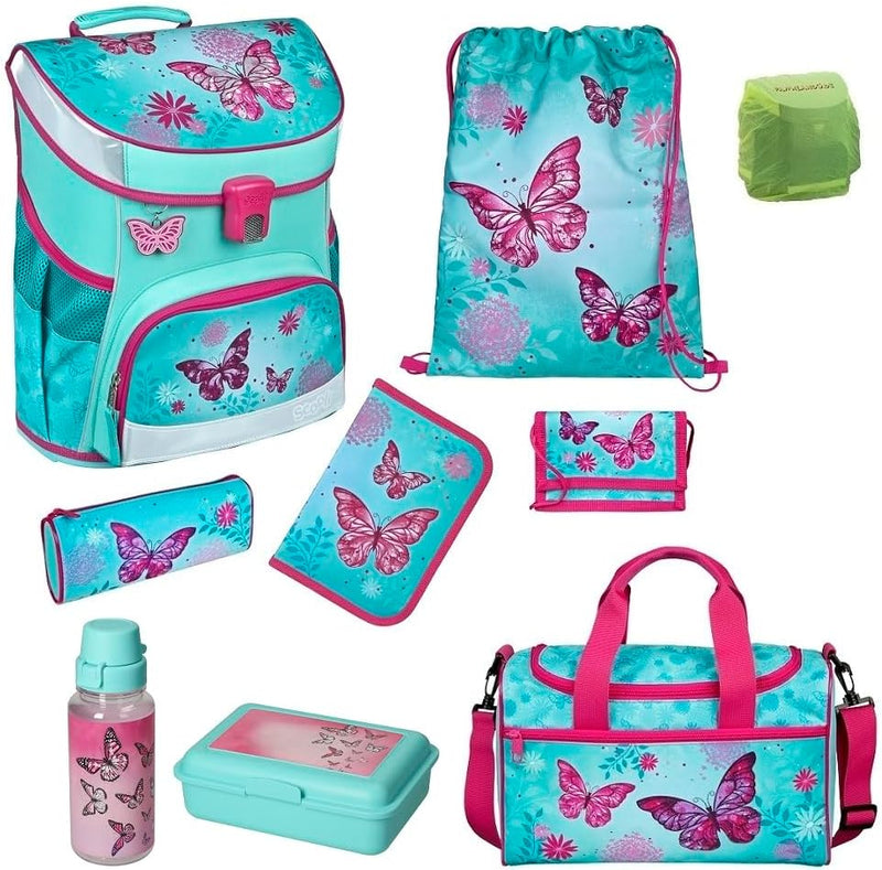 Butterfly Schulranzen-Set 9tlg. Scooli Easy FIT Ranzen 1. Klasse mit Sporttasche Schmetterling und B