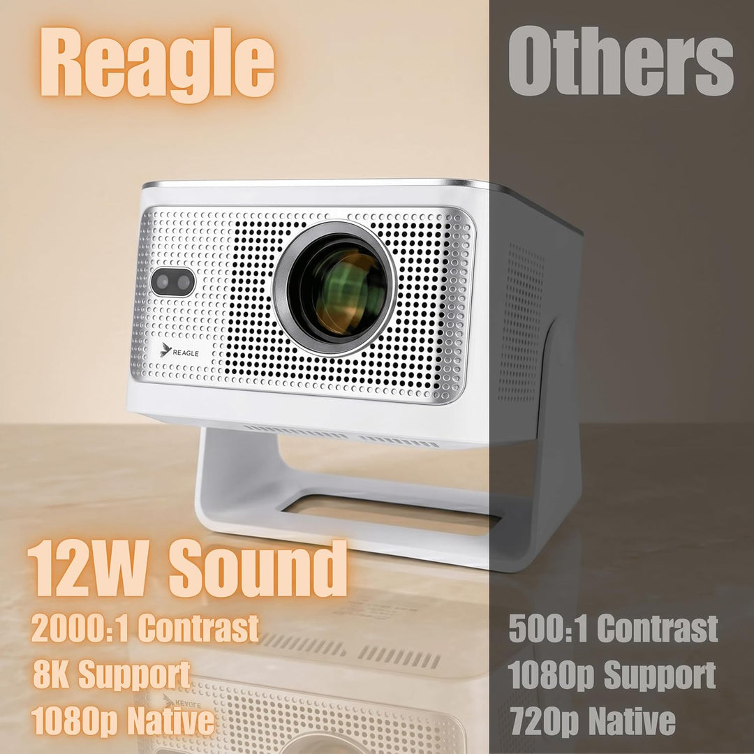 Reagle R-MOVIELUM-P41 Beamer Full HD 1080p 8K Upscaling, 900 ANSI LED Projektor Tragbar 140 Zoll, An