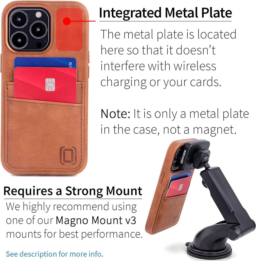 Dockem Echtleder Hülle für iPhone 13 Pro mit Kartenfachen und Integrierter Metallplatte zur Magnetis