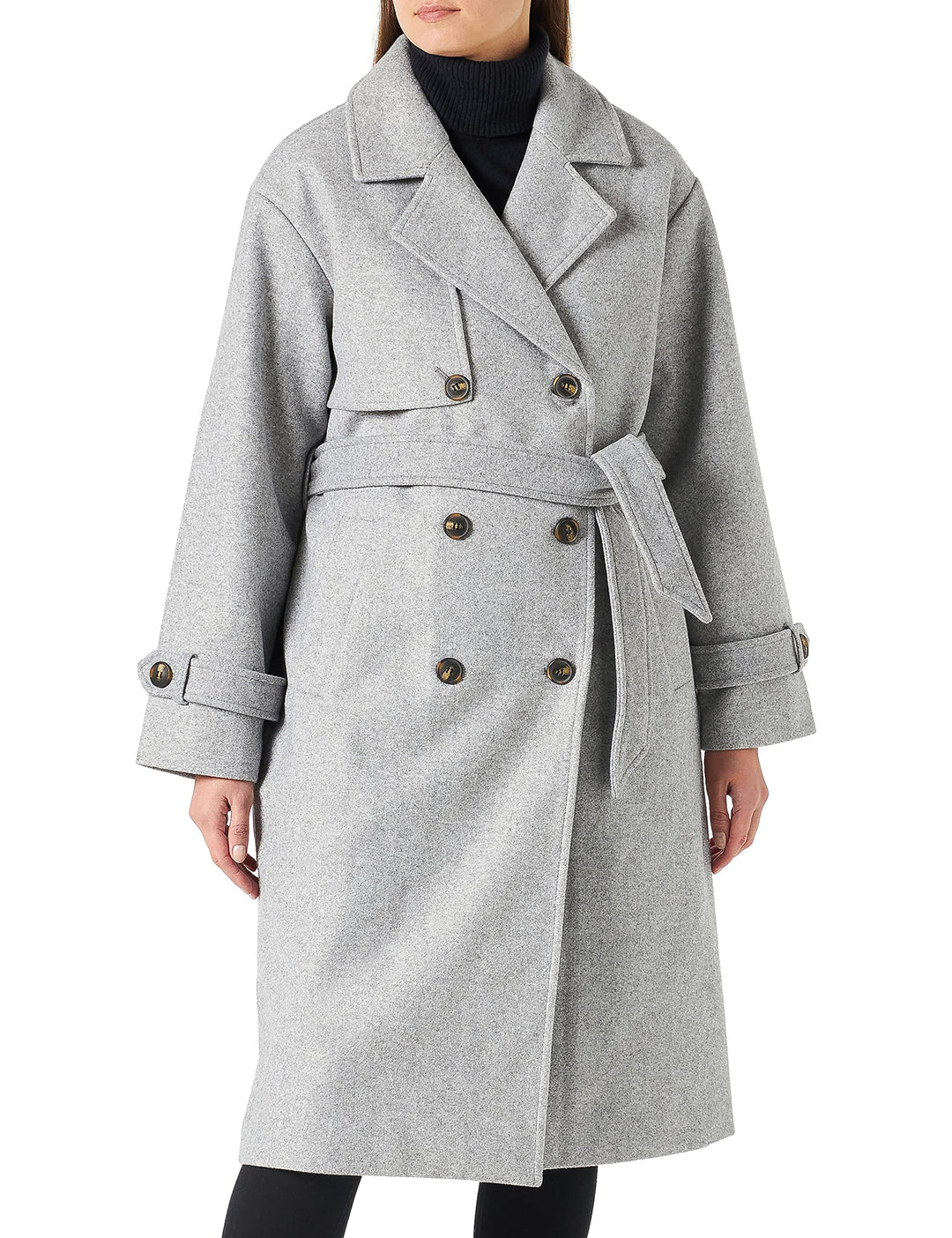 VERO MODA Damen Vmfortune Long Trench Coat Ga Boos Mantel M Light Grey Melange, M Light Grey Melange
