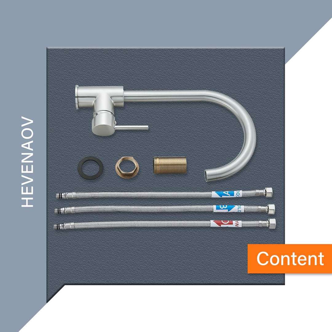 Hevenaov Niederdruck Armatur Küche Edelstahl Wasserhahn Küche 360 ° Drehbare Einhandmischer mit G3/8