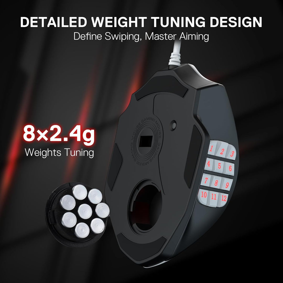 Redragon M908 Impact RGB MMO Gaming Maus, Ergonomische Optische Kabelmaus mit Max. 24.000 DPI, Hohe