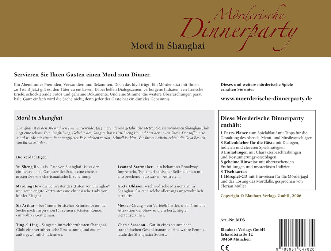 Mörderische Dinnerparty – Mord in Shanghai - Krimidinner für zuhause für 6 bis 8 Personen/ spannende