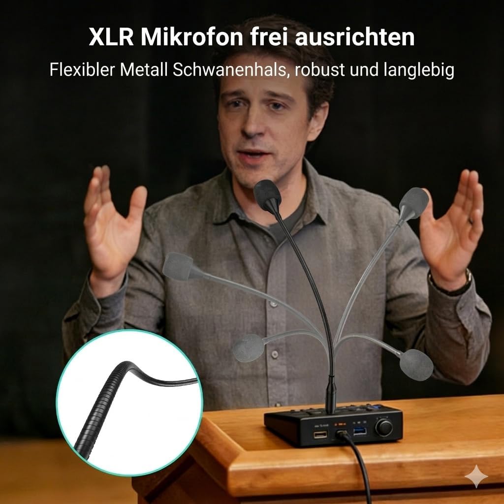 Cubilux XLR Schwanenhalsmikrofon mit Mute Taste, 19 Zoll dynamisches XLR Mikrofon mit Nierencharakte