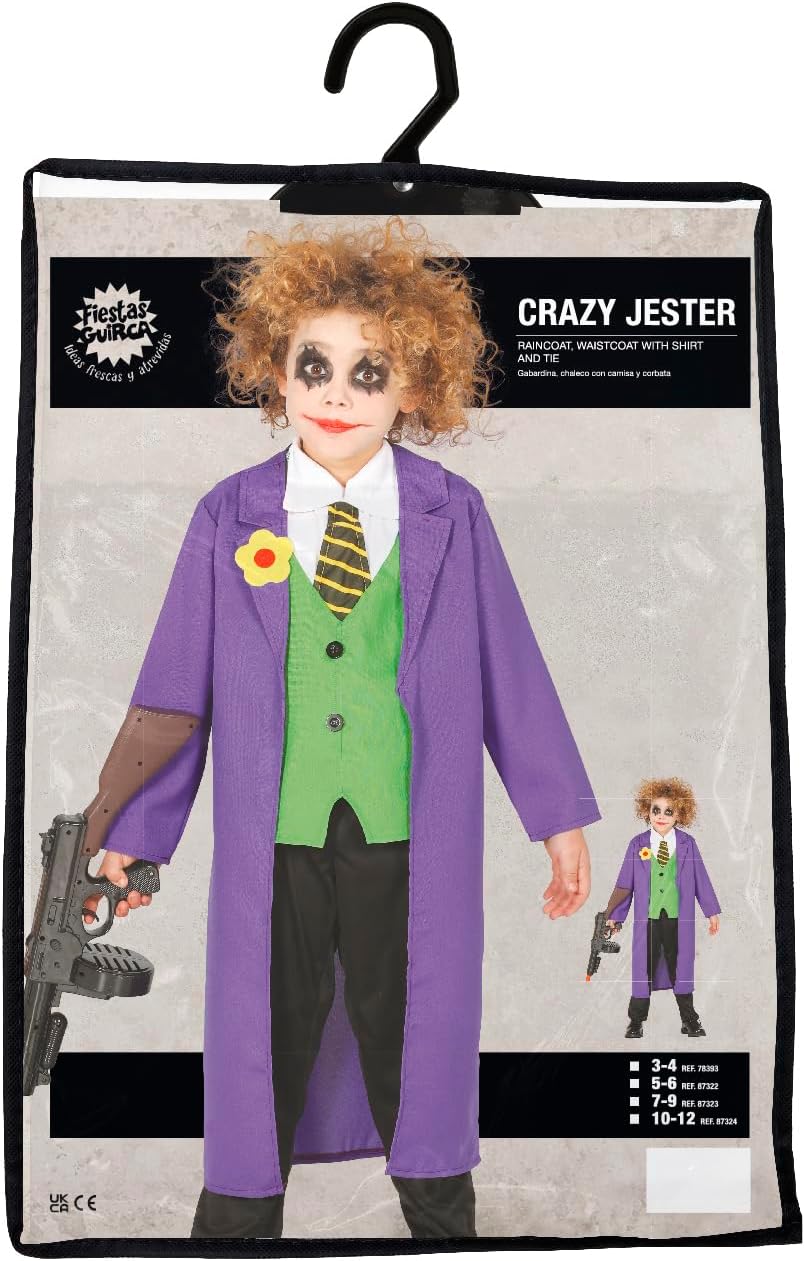 FIESTAS GUIRCA Crazy Narr Halloween Kostüm Kinder – Lila Comics Bösewicht Kostüm – Halloween-Kostüm
