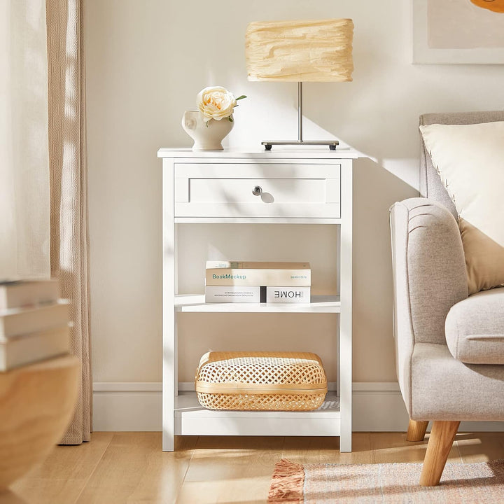 SoBuy® FBT46-W Beistelltisch Nachttisch Couchtisch in weiss mit Einer Schublade und 2 Ablagen BHT ca