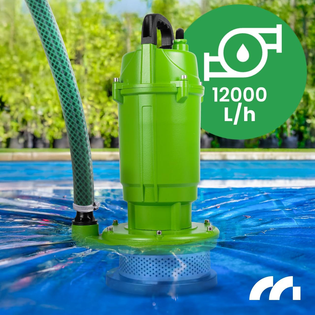 MalTec Tauchpumpe Schmutzwasserpumpe Reinwasser Schwimmer 12000 l/h 550W Grün, Kabel 10m, Eintauchen