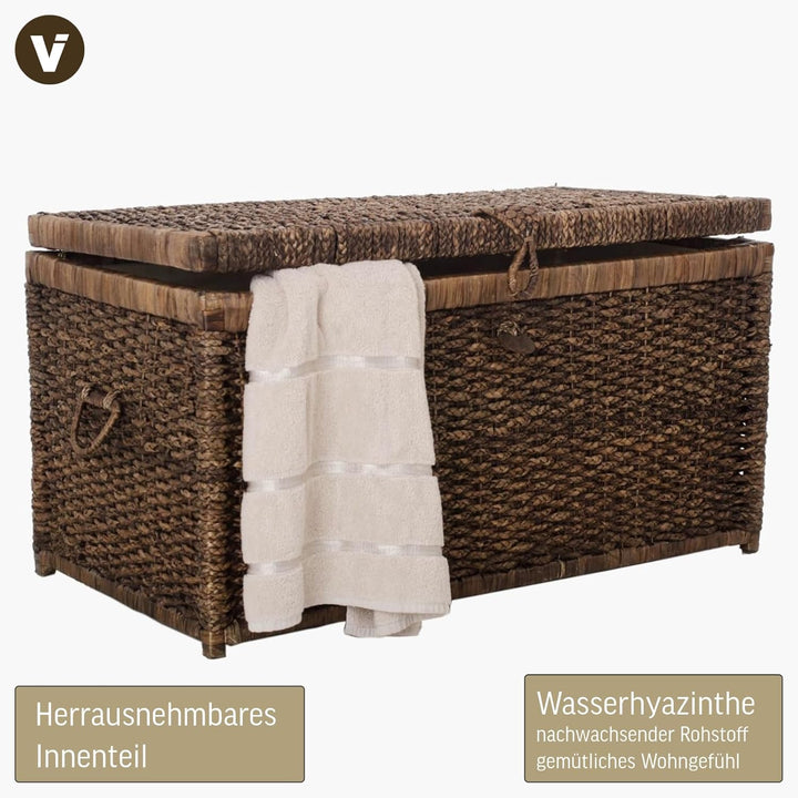VIVANNO Wäschetruhe aus Wasserhyazinthe - Wäschekorb mit Deckel - 84 cm Braun - Stabile Aufbewahrung