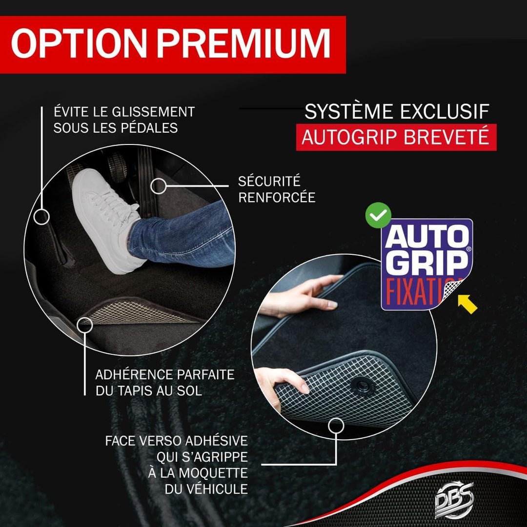 DBS Autofussmatte - nach Mass - 3-teilig - Anti Rutsch - schwarzer Nadelfilz 900g/m² - Velours Ferti