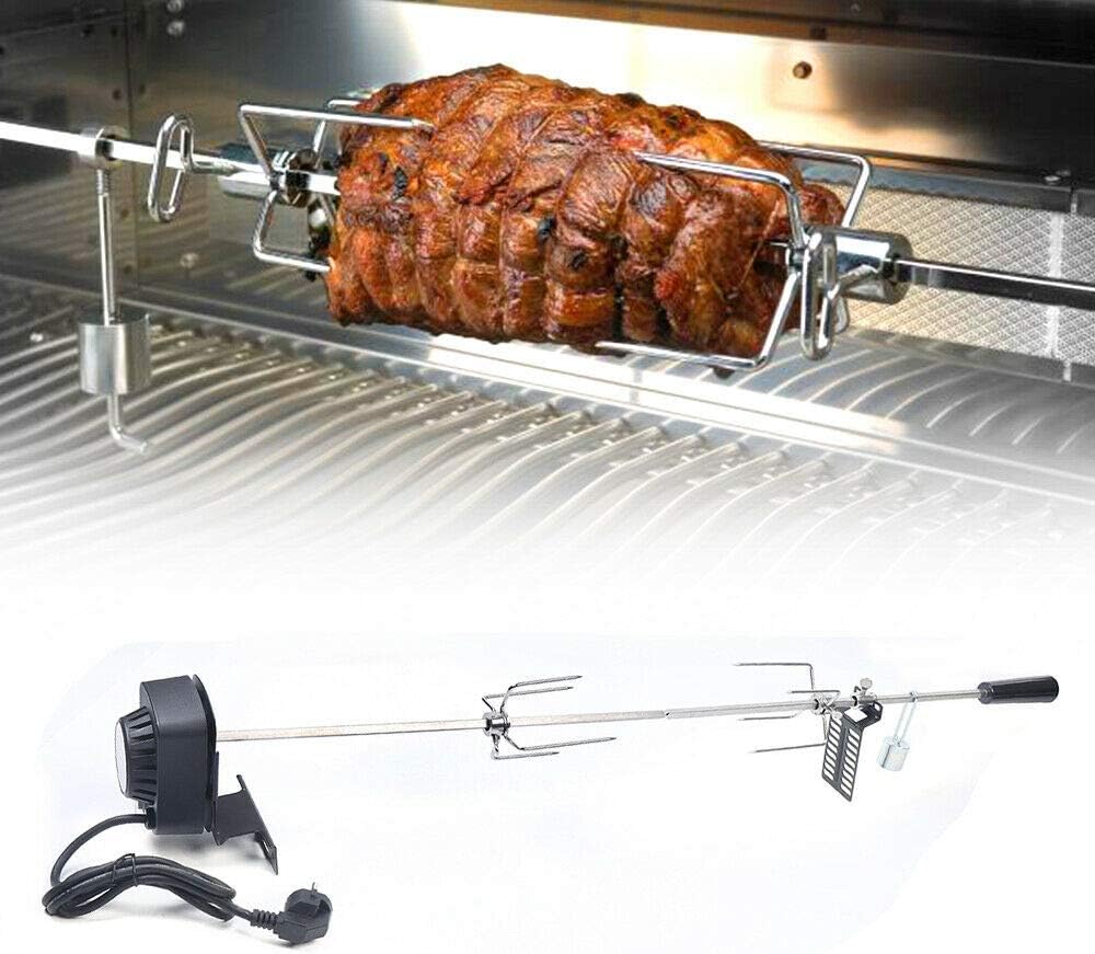 Drehspiess, Edelstahl Grillspiess Set 80cm Elektrischer Drehspiess Grill mit Motor 220-240V Hähnchen