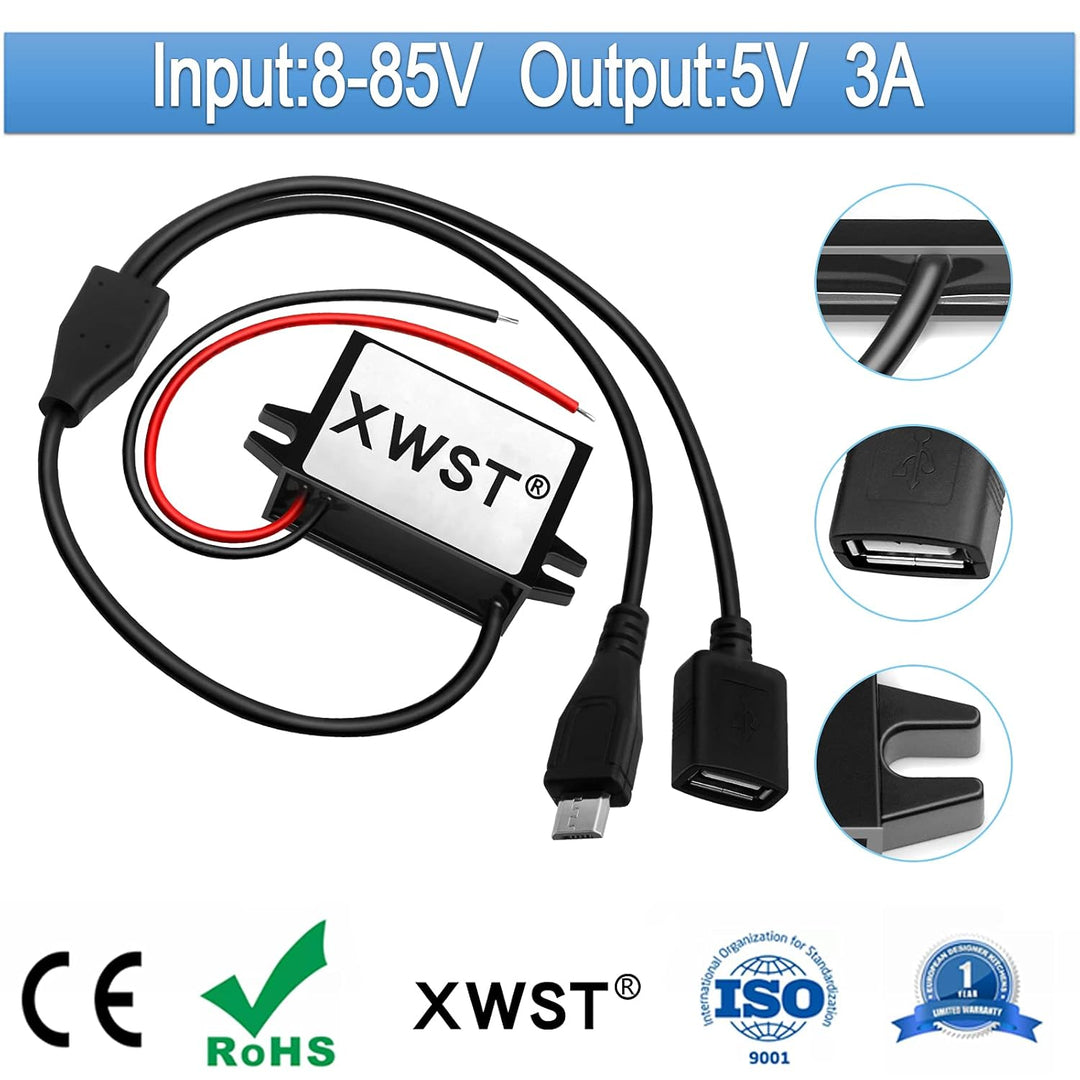 DC DC 12V 24V 36V 48V 60V 72V auf 5V Spannungswandler 3A 15W Female and Micro USB Wandler | Adapter