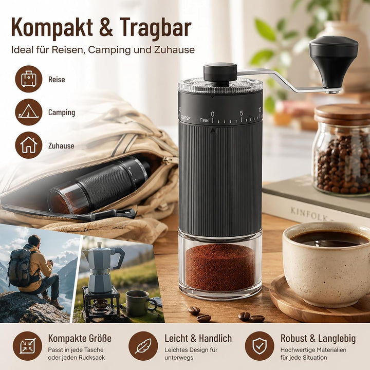 Externer Verstellbarer Kaffeemühle Manuell mit Hochpräzisen - Kaffeemühle mit 40 Einstellbaren Stufe