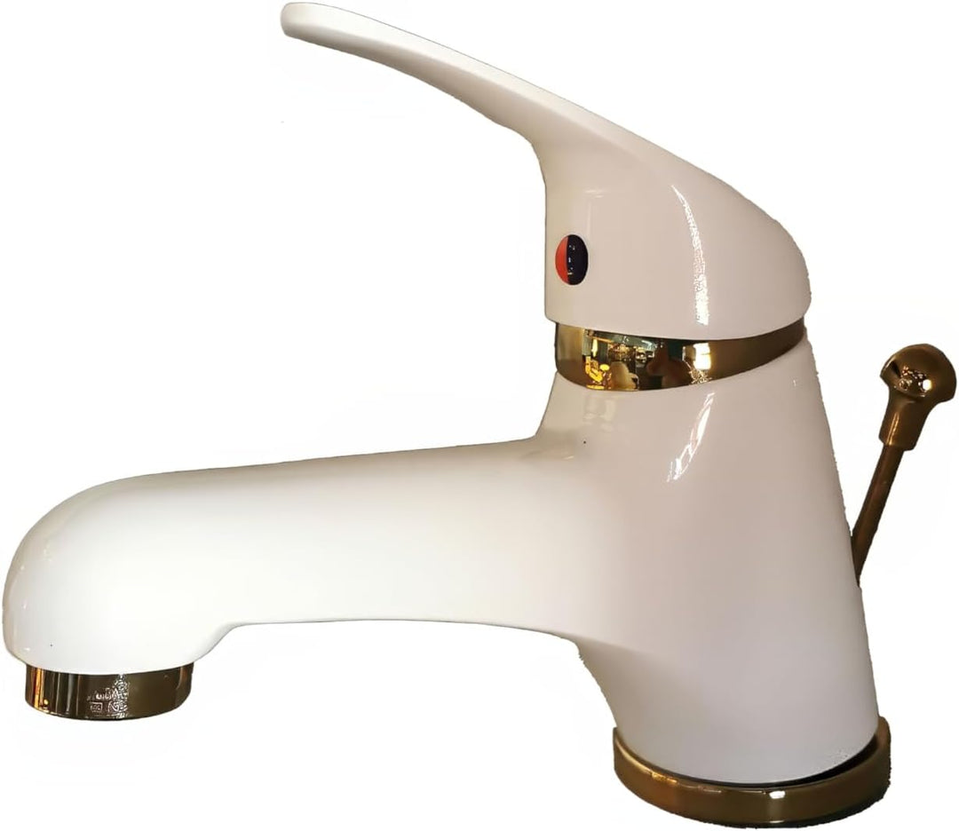 Einhebel Waschtischarmatur in Weiss/Gold. Hochdruck.