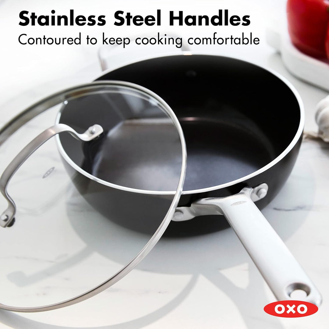 OXO Agility 3QT Kochtopf mit Glasdeckel, Keramik-Antihaft-Kochgeschirr, PFAS-frei, induktionsgeeigne