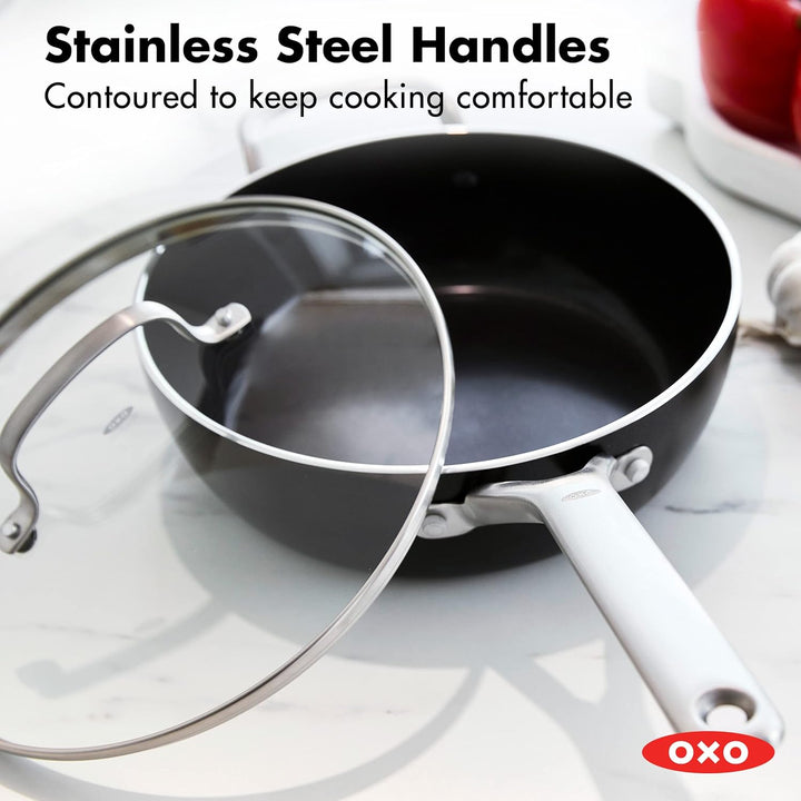 OXO Agility 3QT Kochtopf mit Glasdeckel, Keramik-Antihaft-Kochgeschirr, PFAS-frei, induktionsgeeigne