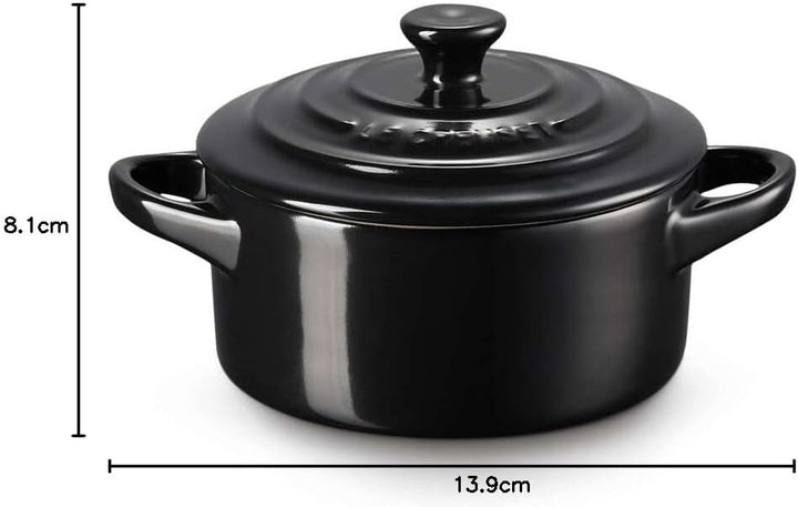 LE CREUSET Mini-Cocotte aus Steinzeug, 200 ml, 10 x 5 cm, Schwarz glänzend, 71901101400000, Schwarz