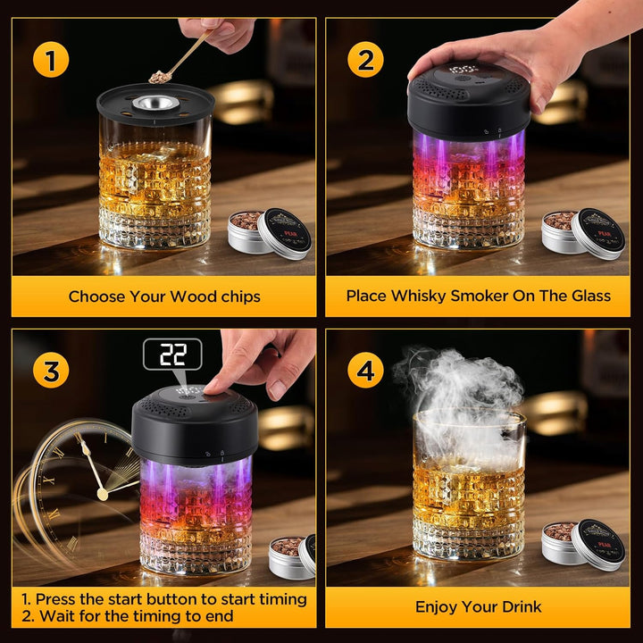 Elektrischer Whisky Smoker mit Holzchips, Cocktail Smoker Kit mit Glas & Eisballform, Wiederaufladba