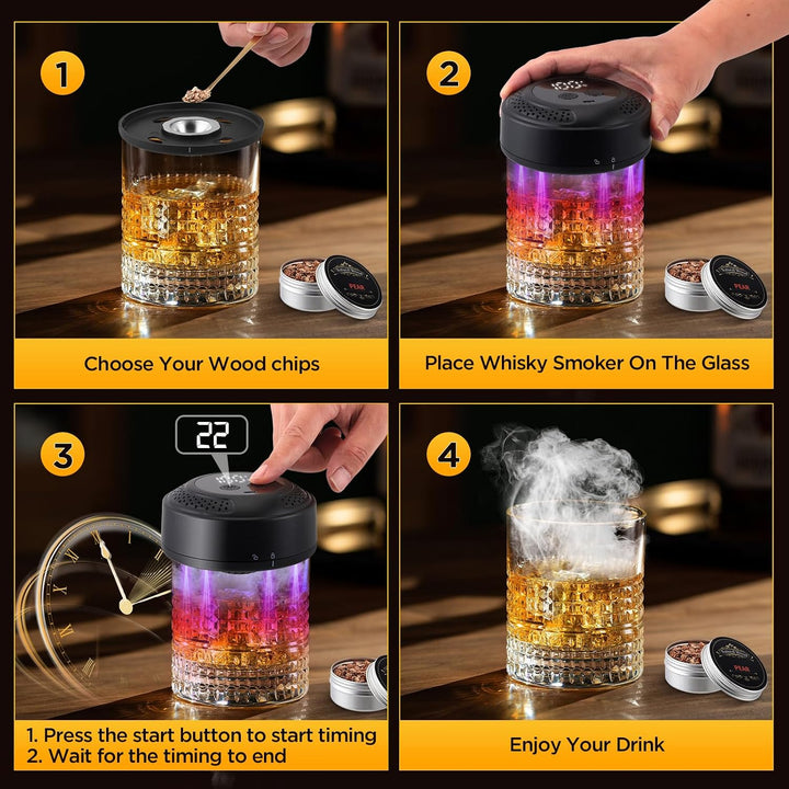 Elektrischer Whisky Smoker mit Holzchips, Cocktail Smoker Kit mit Glas &amp; Eisballform, Wiederaufladba