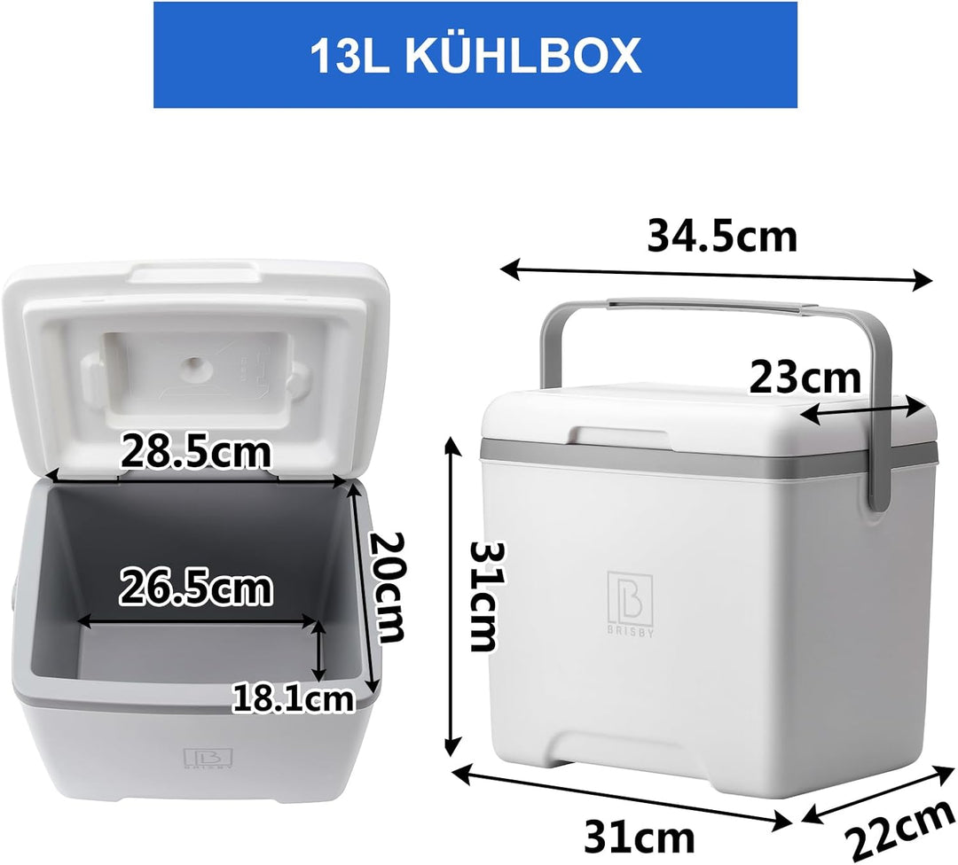 Brisby Kühlbox 13 Liter - 18 Stunden warm - 40 Stunden kühl - Inklusive 2 grosse Kühlelemente 450 ML