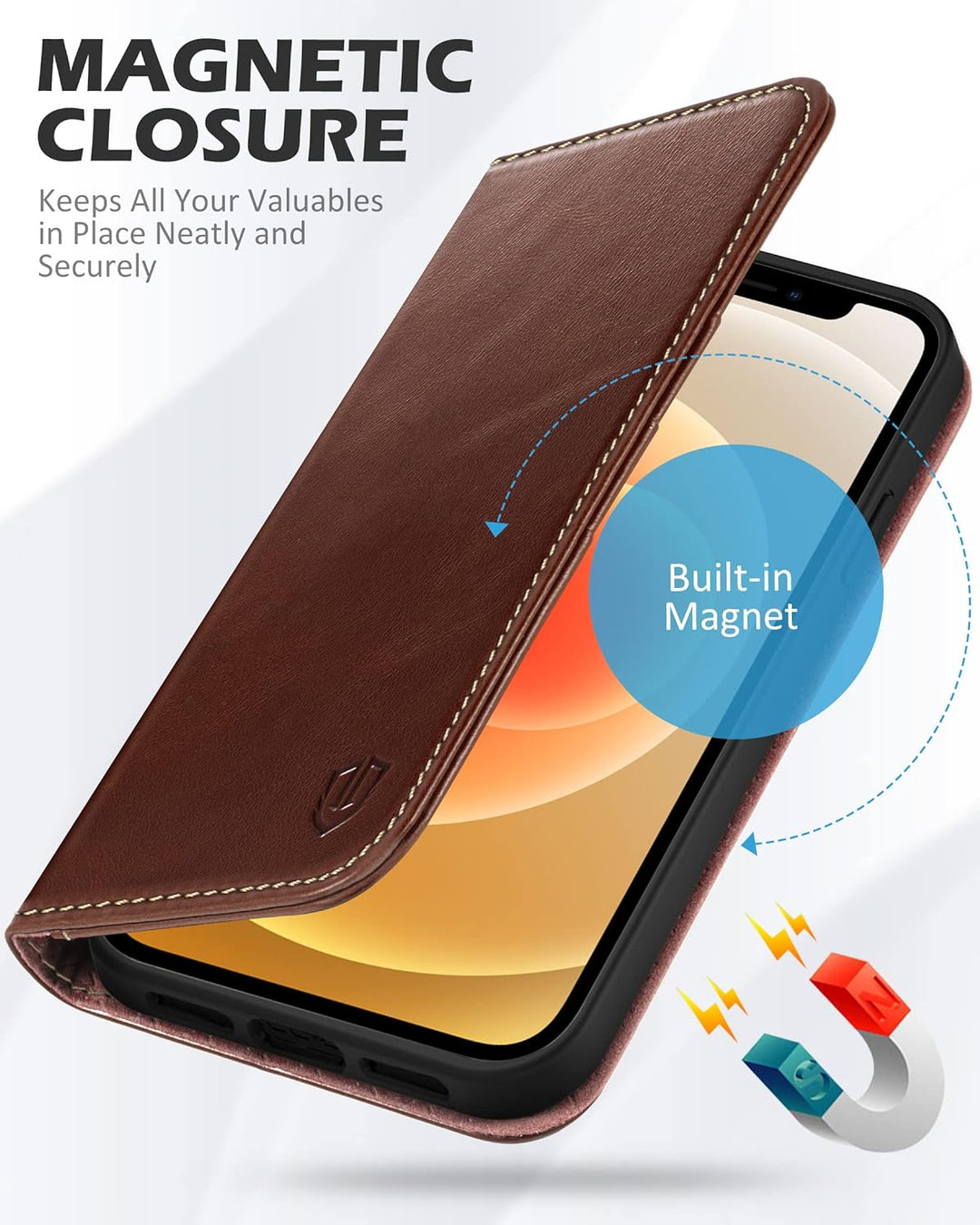SHIELDON Hülle für iPhone 12 /iPhone 12 Pro Schutzhülle [Echtleder] [RFID-Sperre] [Lifetime Garantie