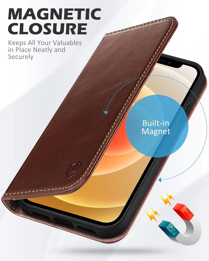 SHIELDON Hülle für iPhone 12 /iPhone 12 Pro Schutzhülle [Echtleder] [RFID-Sperre] [Lifetime Garantie