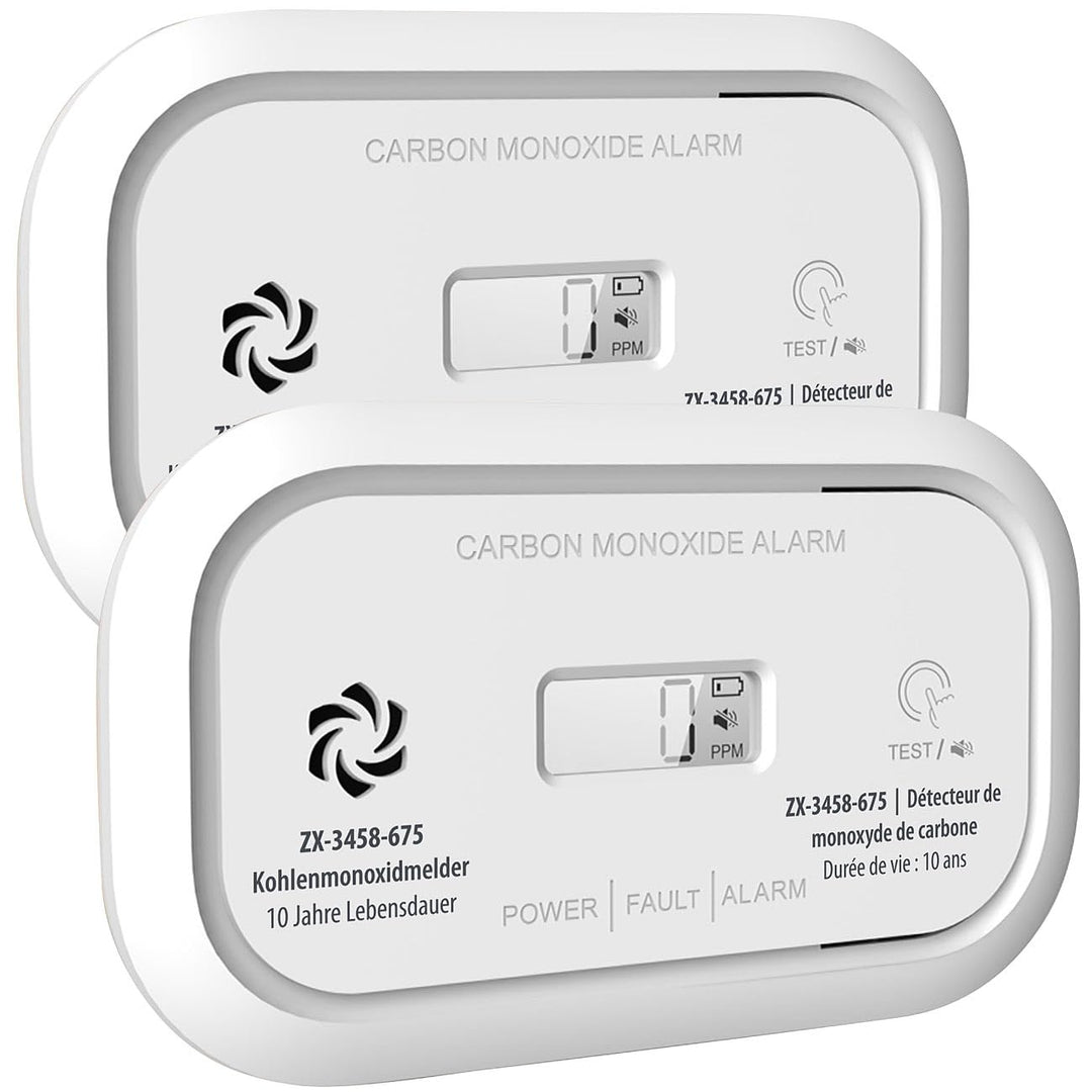 VisorTech Kohlenmonoxid Messgeräte: 2er-Set Digitale Kohlenmonoxid-Melder, 85 dB, Display, DIN EN 50