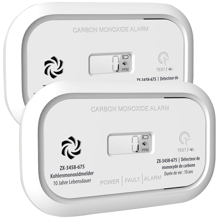 VisorTech Kohlenmonoxid Messgeräte: 2er-Set Digitale Kohlenmonoxid-Melder, 85 dB, Display, DIN EN 50