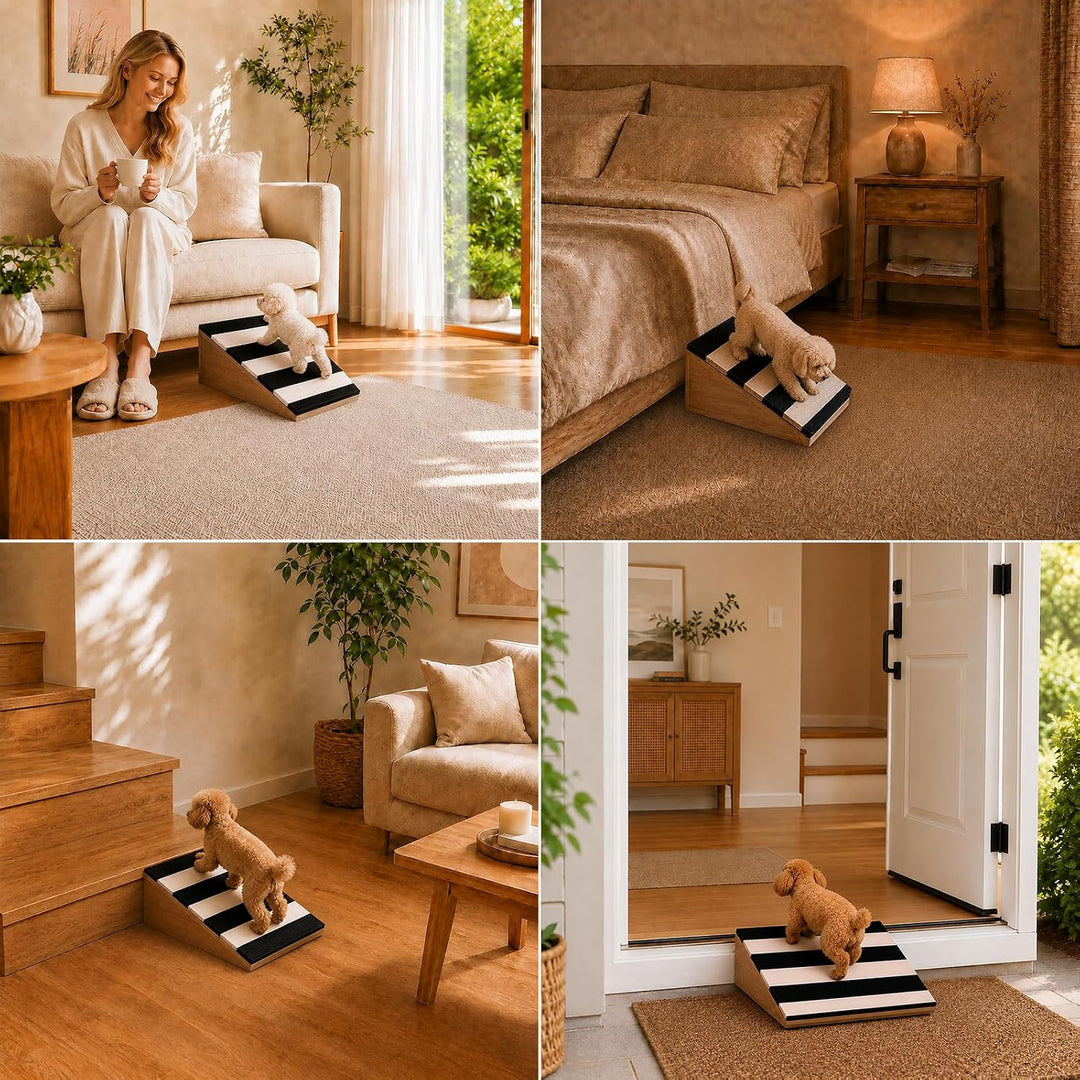 2 Pack Dog Ramp for Small Dogs, Solid Acacia Wood Pet Ramp with Non-Slip Carpet, 180 lbs Capacity, G