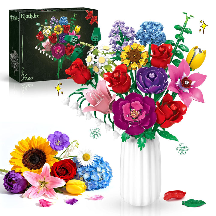 kiothdre Botanicals Blumenstrauss - Blumen Bauset für Erwachsene, Flowers Kollektion Bauklötze Pflan