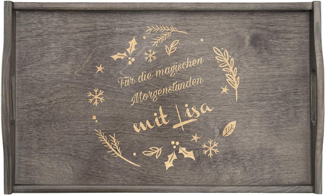 Maverton Betttablett mit Gravur - personalisiert - Sofatisch mit Griffen - klappbar - erhöhter Rand